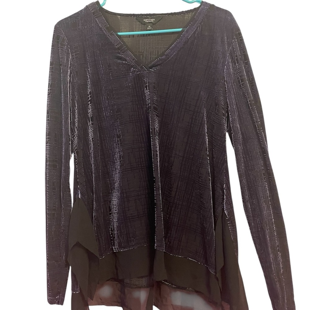 Simply Vera Vera Wang Black Purple Velvet Burnout Top M Whimsigoth Fairy